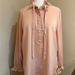 J. CREW Blush Pink Silk Blouse with Tie Neck